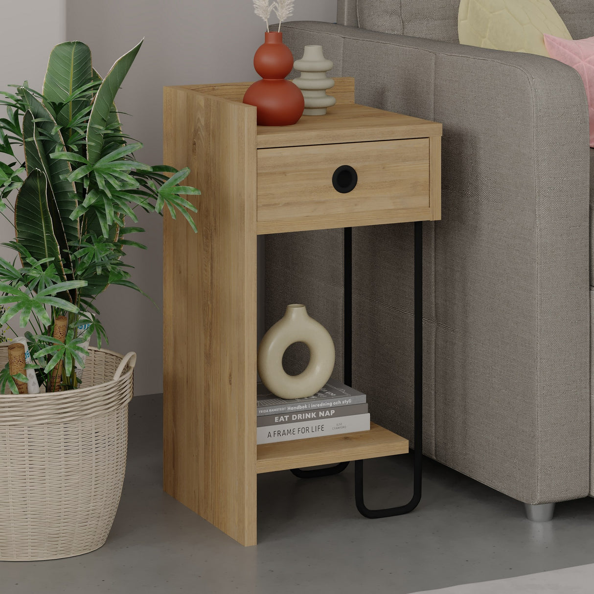 Bedside table Sirius Left oak melamine 32x61x30 cm