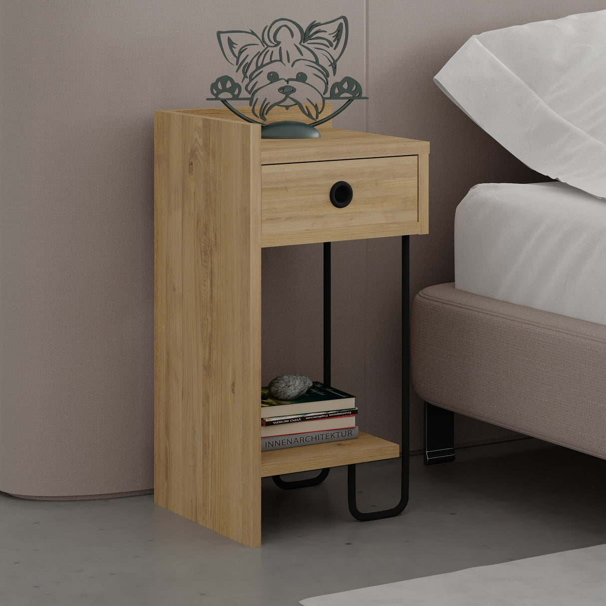 Bedside table Sirius Left oak melamine 32x61x30 cm