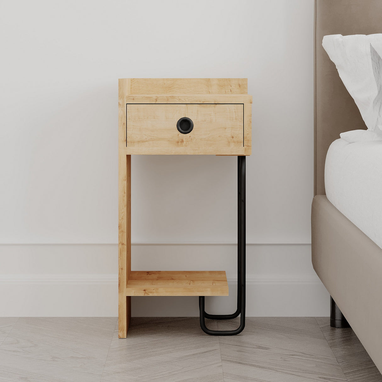 Bedside table Sirius Left oak melamine 32x61x30 cm