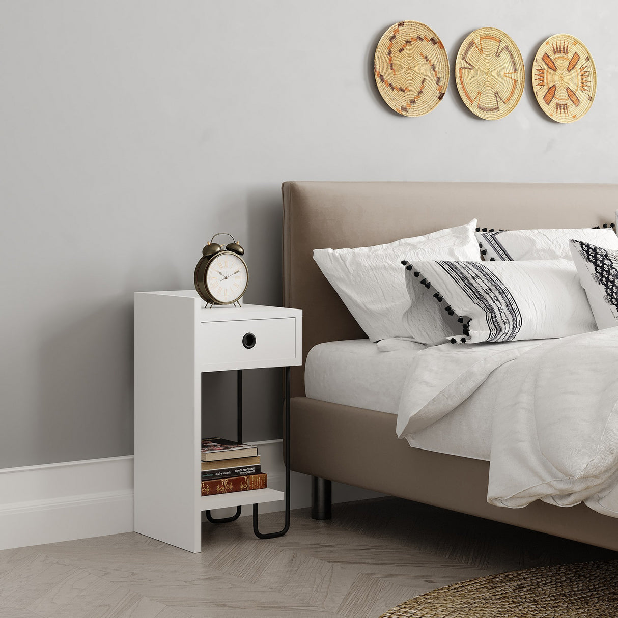 Bedside table Sirius Left white melamine 32x61x30 cm