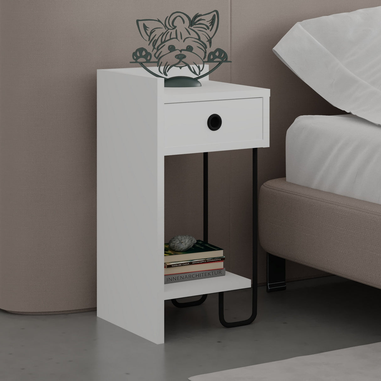 Bedside table Sirius Left white melamine 32x61x30 cm