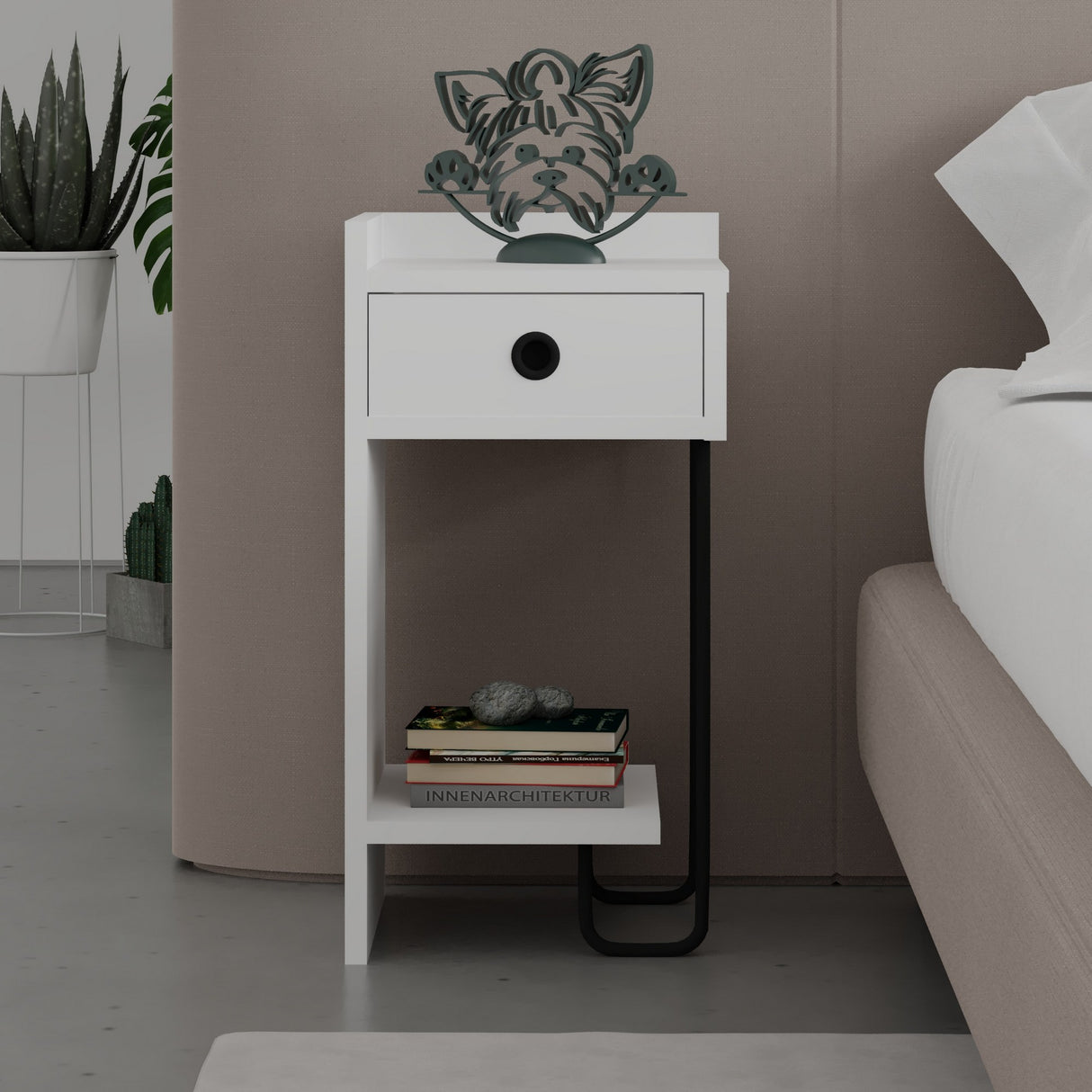 Bedside table Sirius Left white melamine 32x61x30 cm