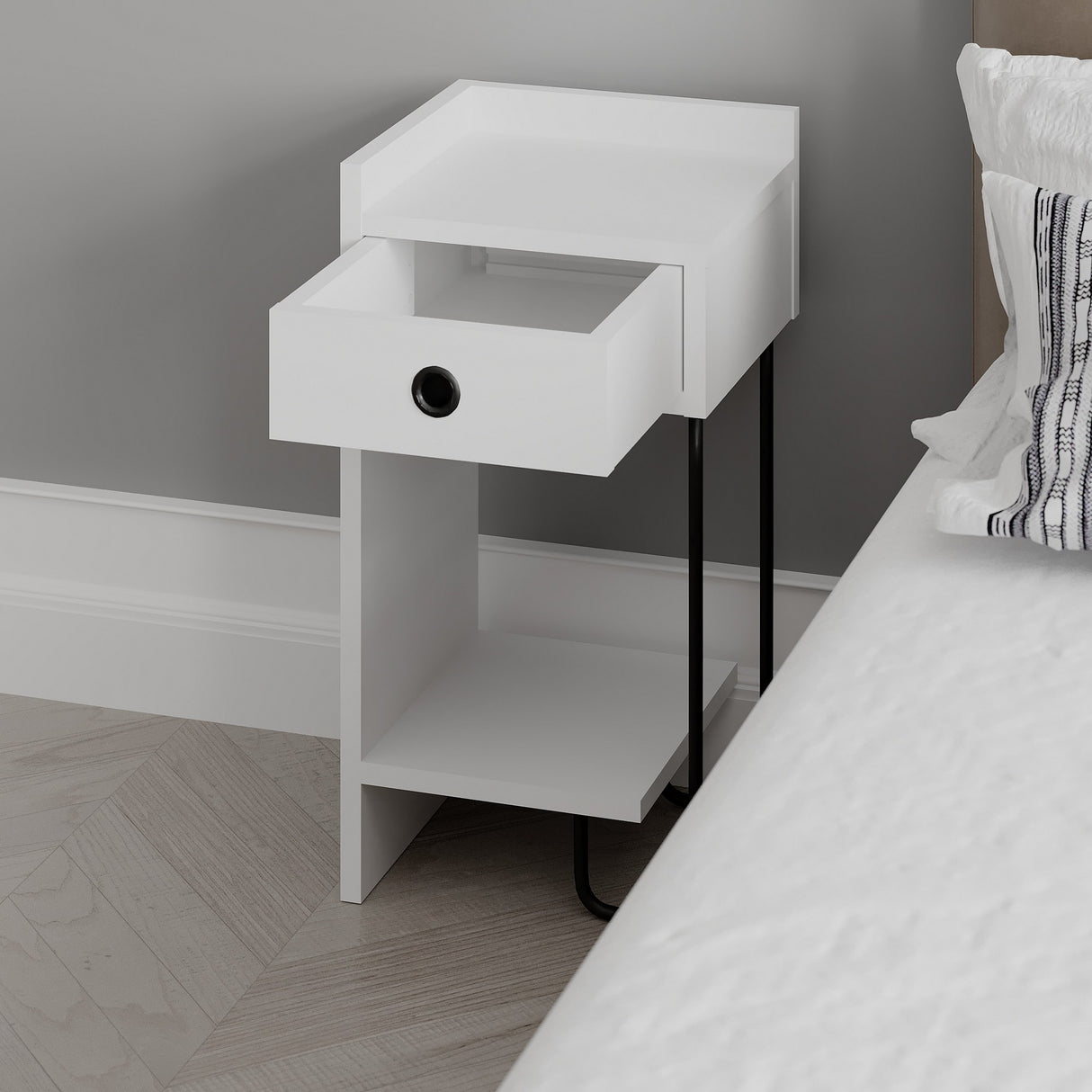 Bedside table Sirius Left white melamine 32x61x30 cm