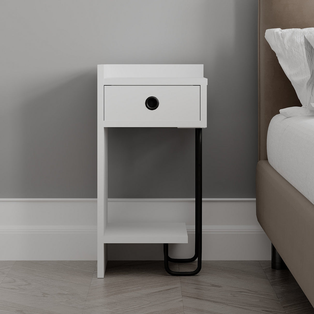 Bedside table Sirius Left white melamine 32x61x30 cm