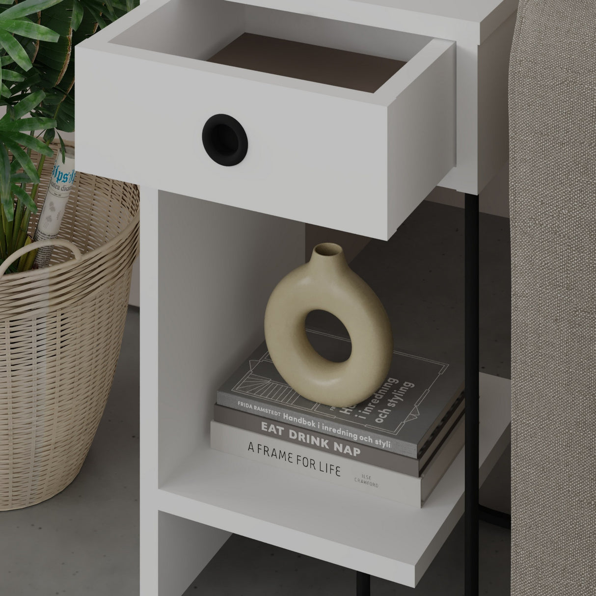 Bedside table Sirius Left white melamine 32x61x30 cm