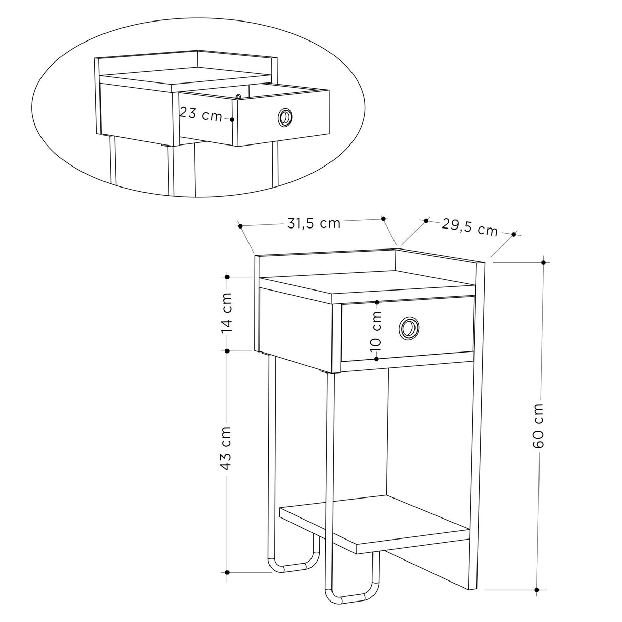 Bedside table sirius right mokka melamine 32x61x30 cm