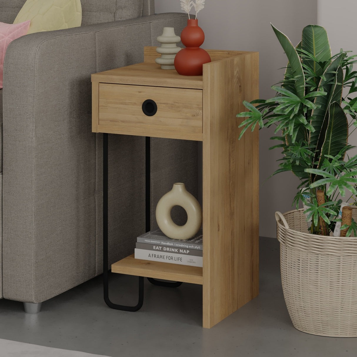 Bedside table sirius right oak melamine 32x61x30 cm