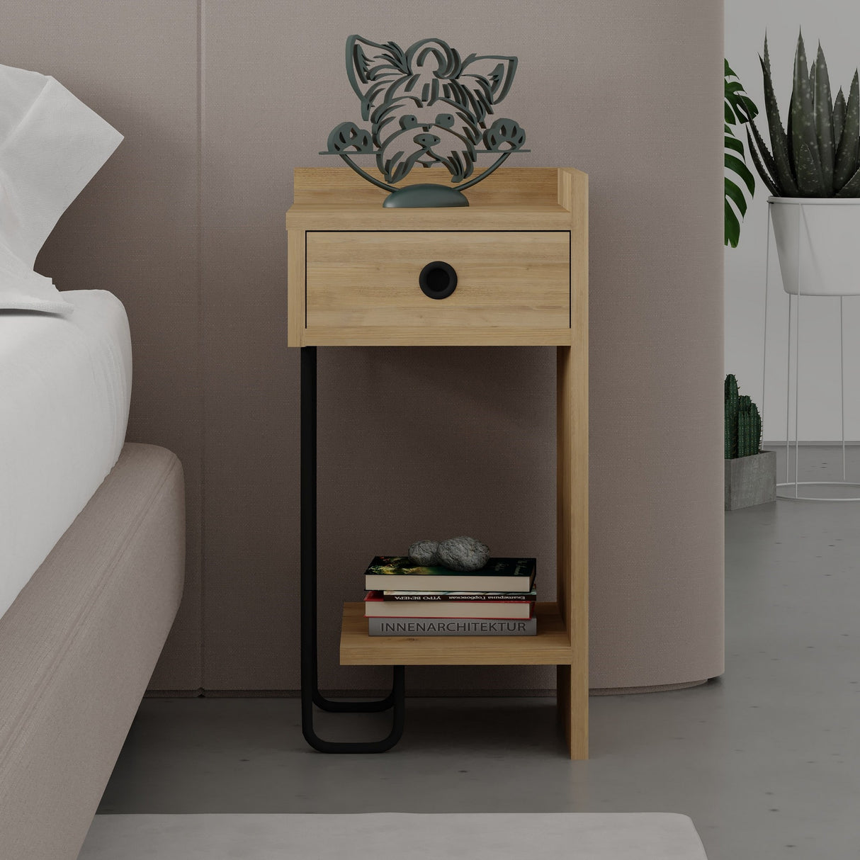 Bedside table sirius right oak melamine 32x61x30 cm