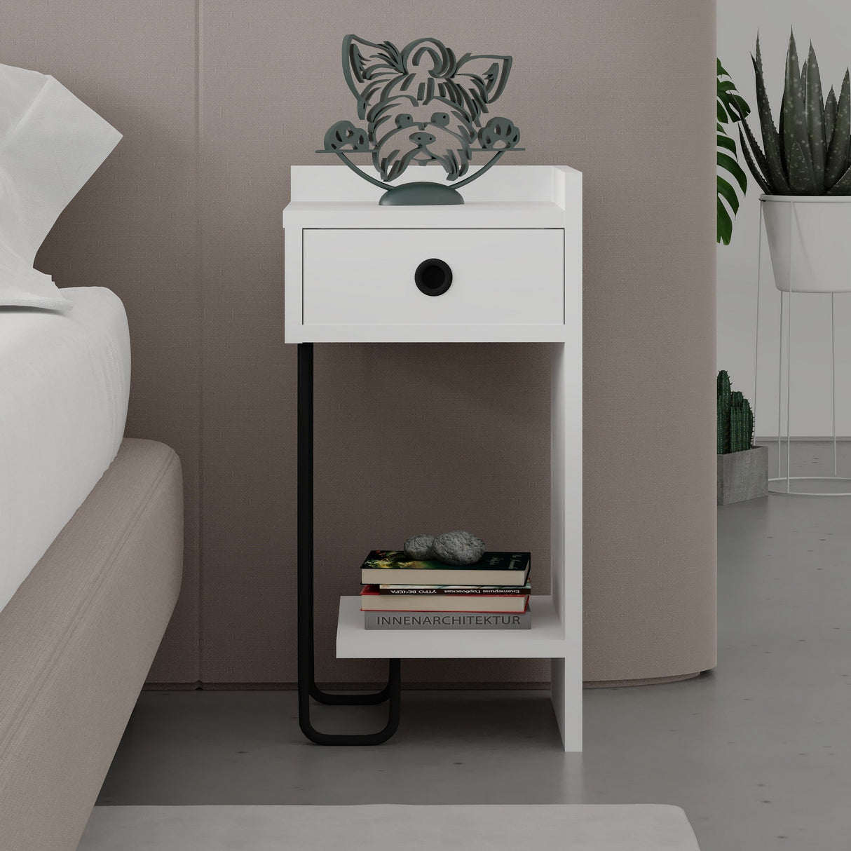 Bedside table Sirius right white melamine 32x61x30 cm