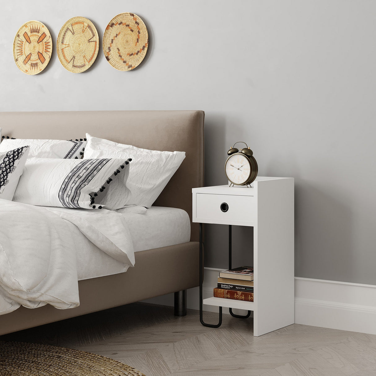 Bedside table Sirius right white melamine 32x61x30 cm