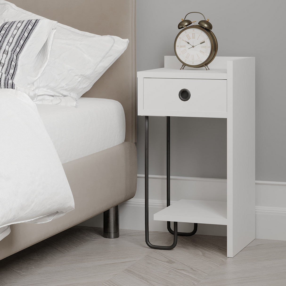 Bedside table Sirius right white melamine 32x61x30 cm