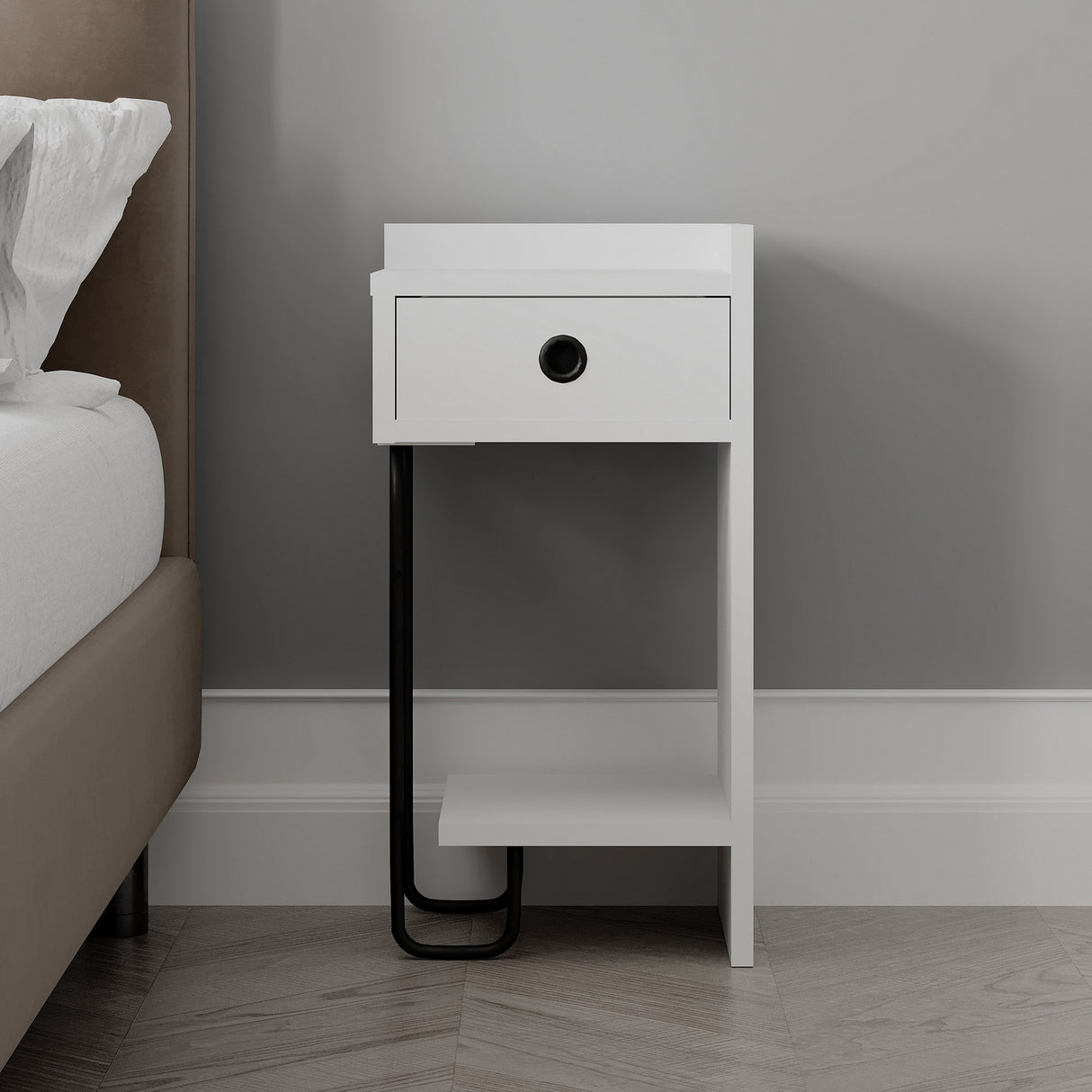 Bedside table Sirius right white melamine 32x61x30 cm