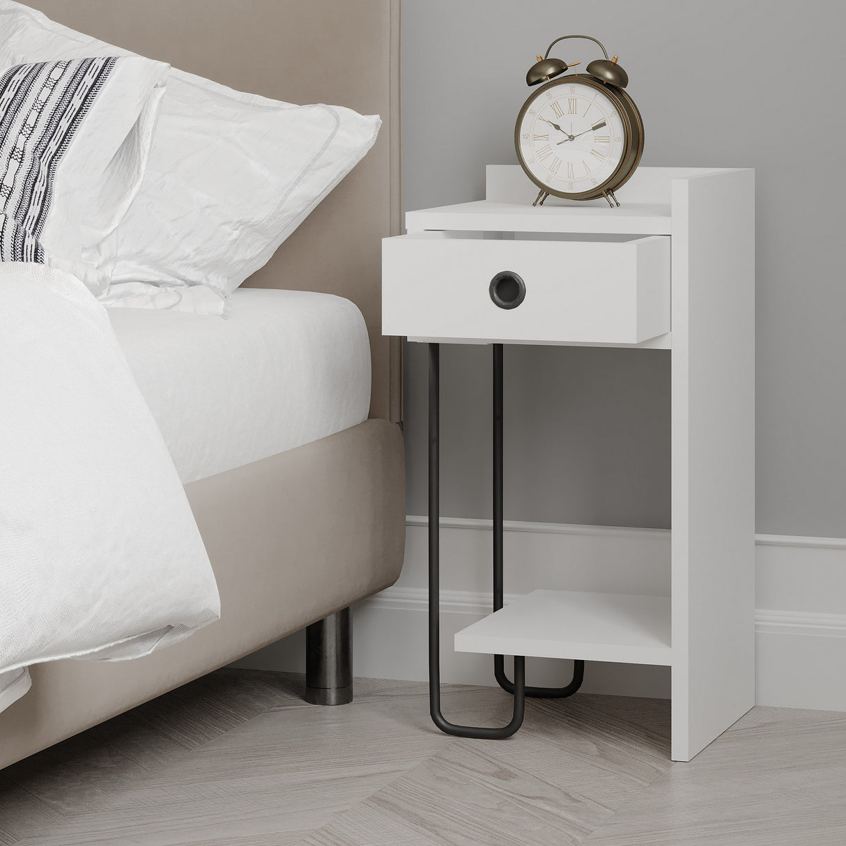 Bedside table Sirius right white melamine 32x61x30 cm