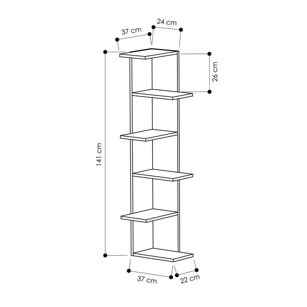 Bookcase SASO White Melamine 37X141X24 CM