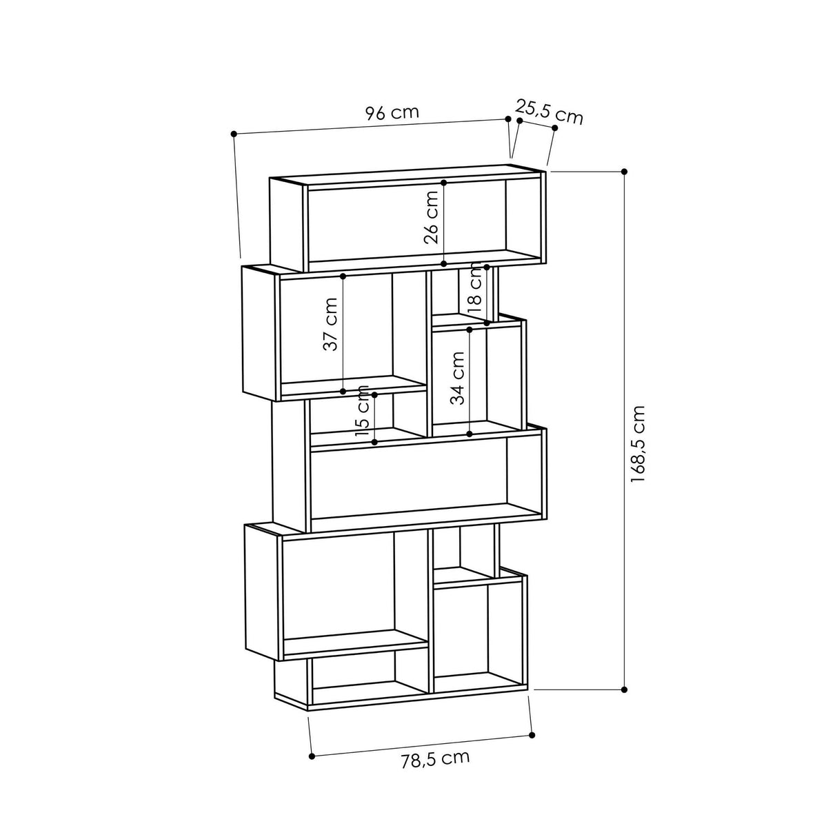 Bookcase Karmato White Melamine 96x168.5x25.5 cm