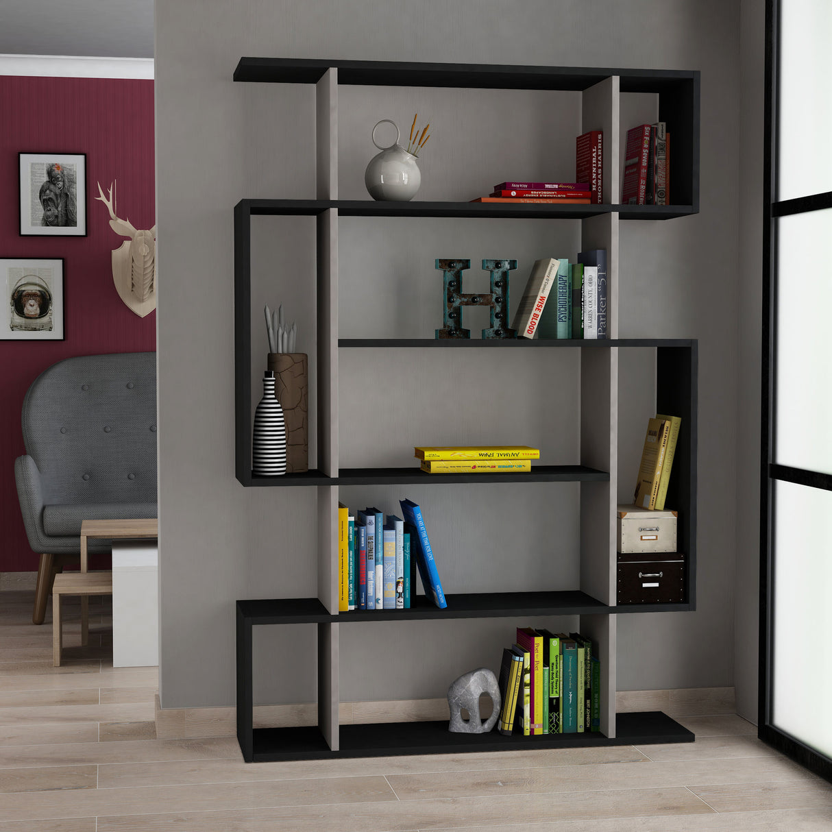 Bookcase Mito Anthracite Brown Melamine 110x161x25.5 cm