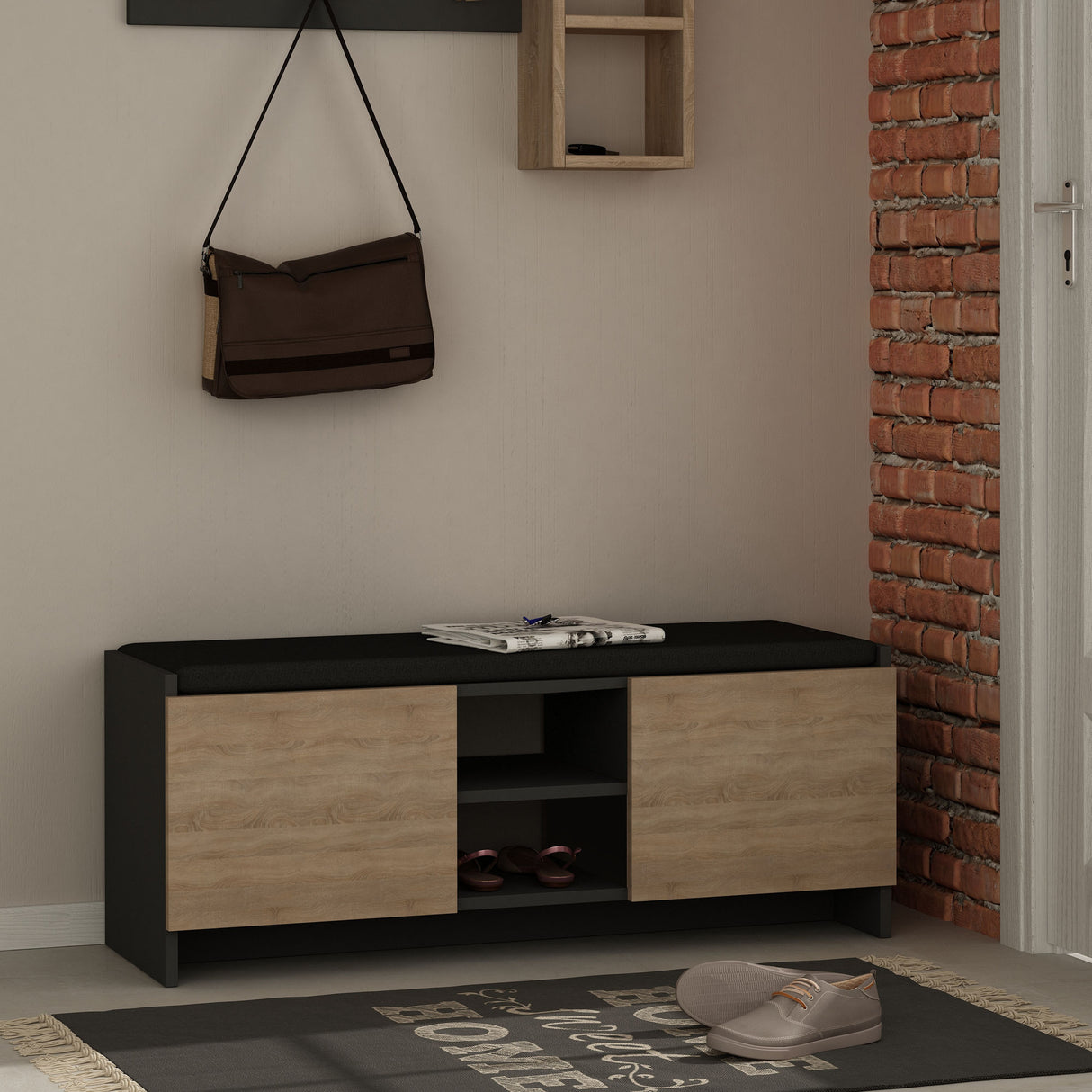 Shoe cabinet Zulla Anthracite oak melamine 110x43x37 cm