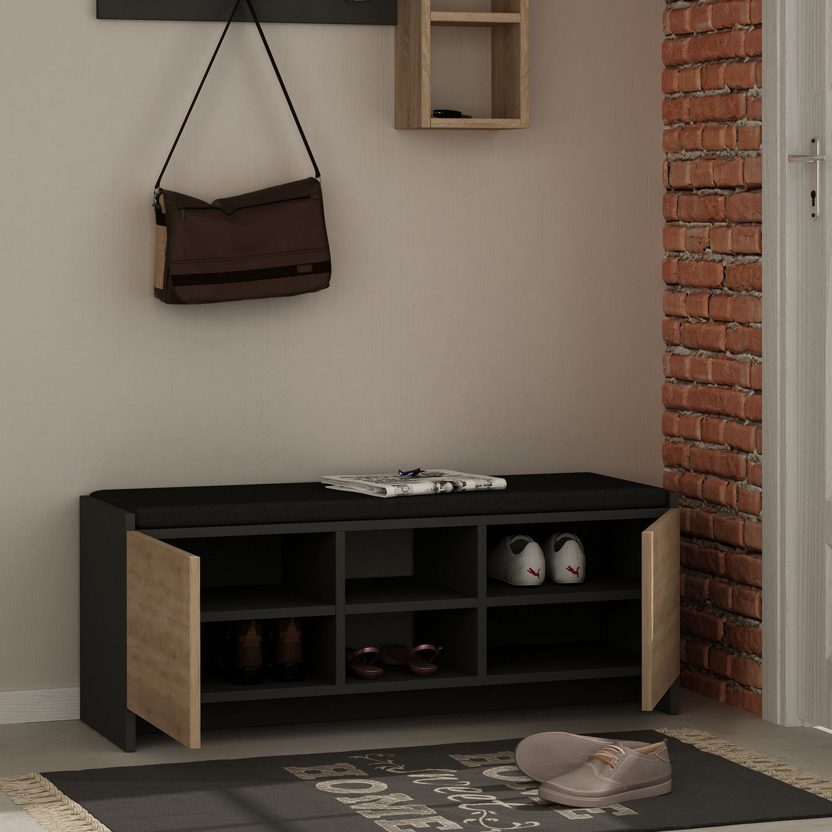 Shoe cabinet Zulla Anthracite oak melamine 110x43x37 cm