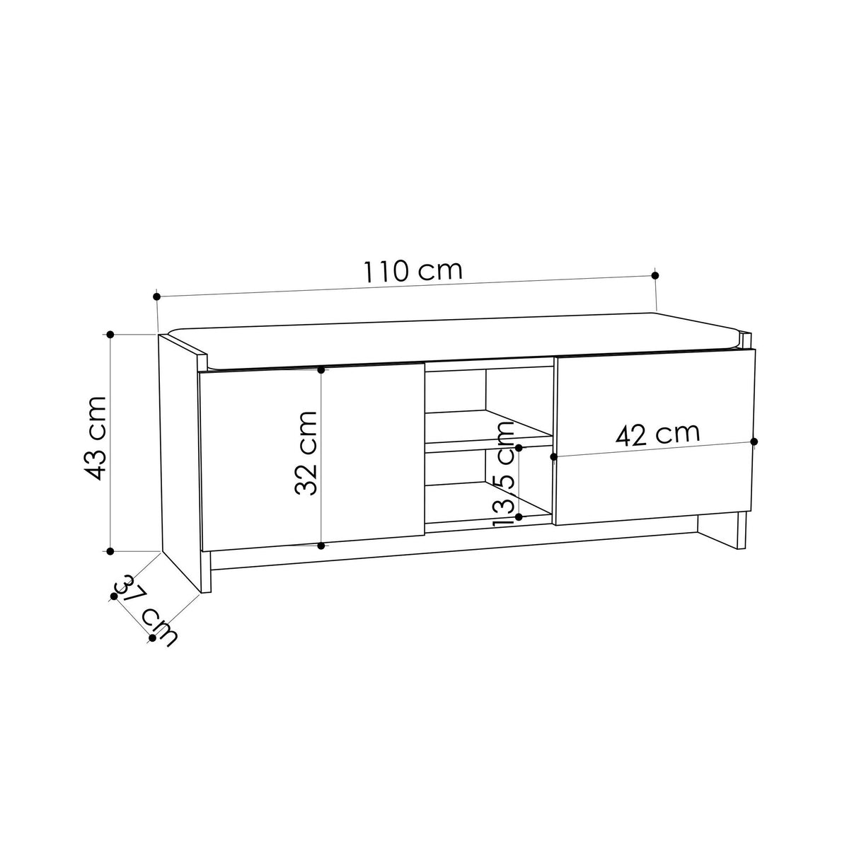 Shoe cabinet Zulla white melamine 110x43x37 cm