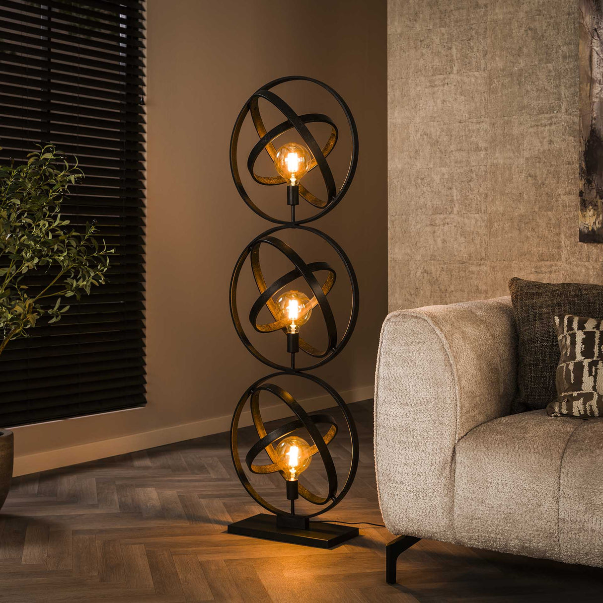 Galaxy floor lamp 3-light black metal 