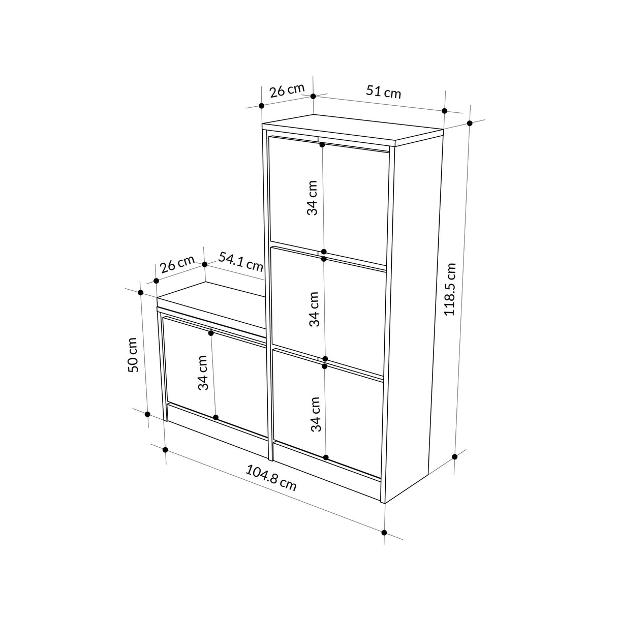 Shoe cabinet Dude White Melamine 105x118.5x26 cm