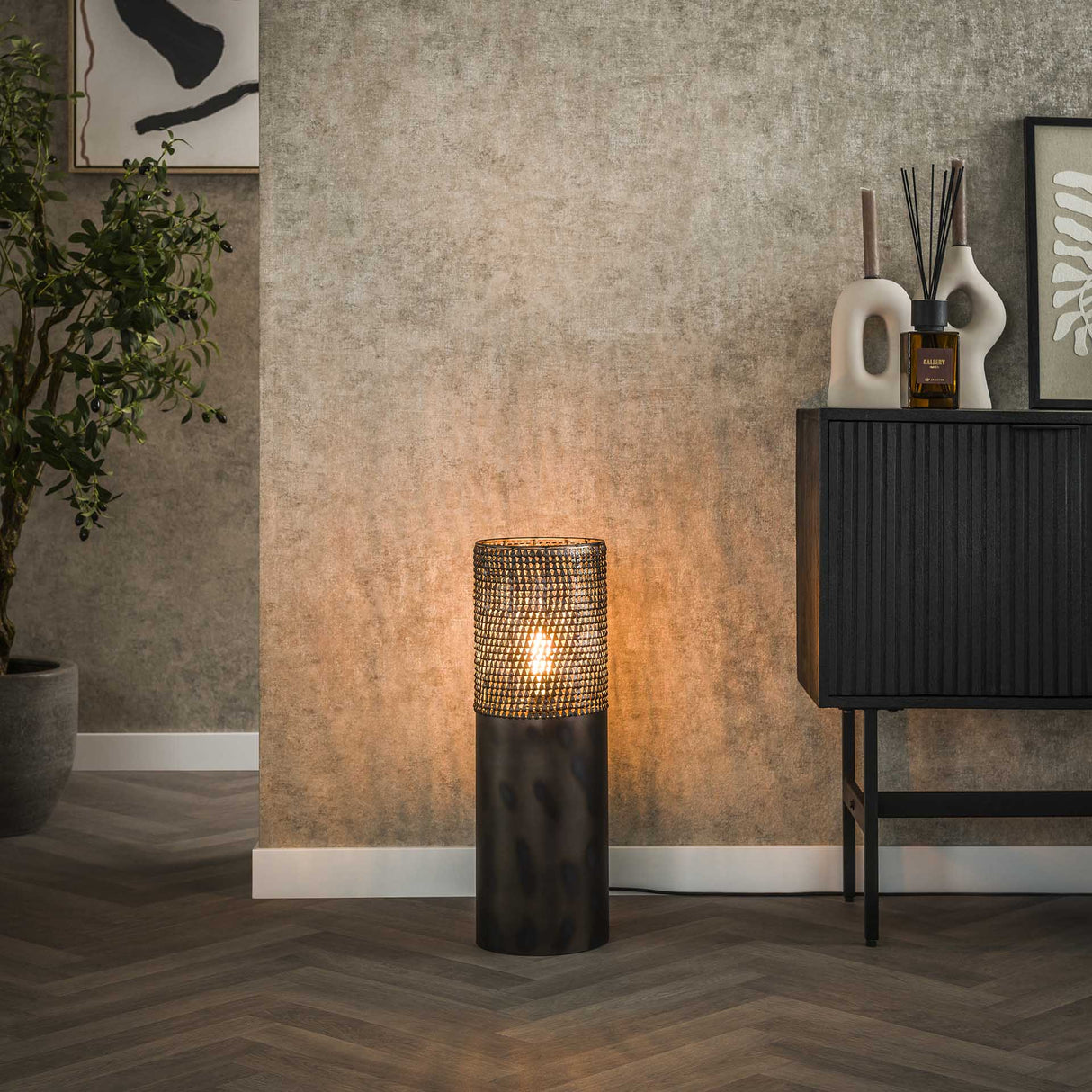 Floor lamp cylinder Brick 60 cm black brown 