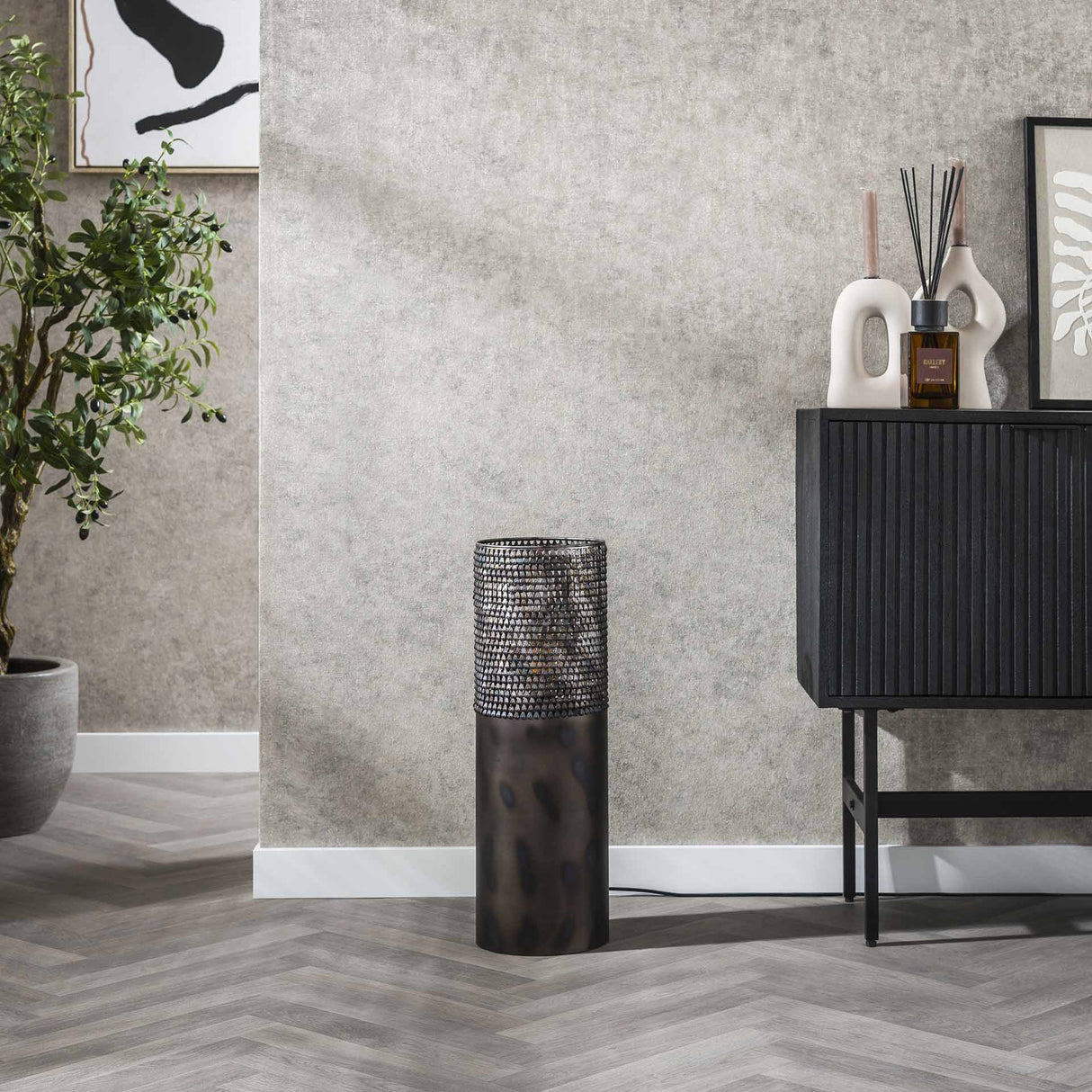 Floor lamp cylinder Brick 60 cm black brown 