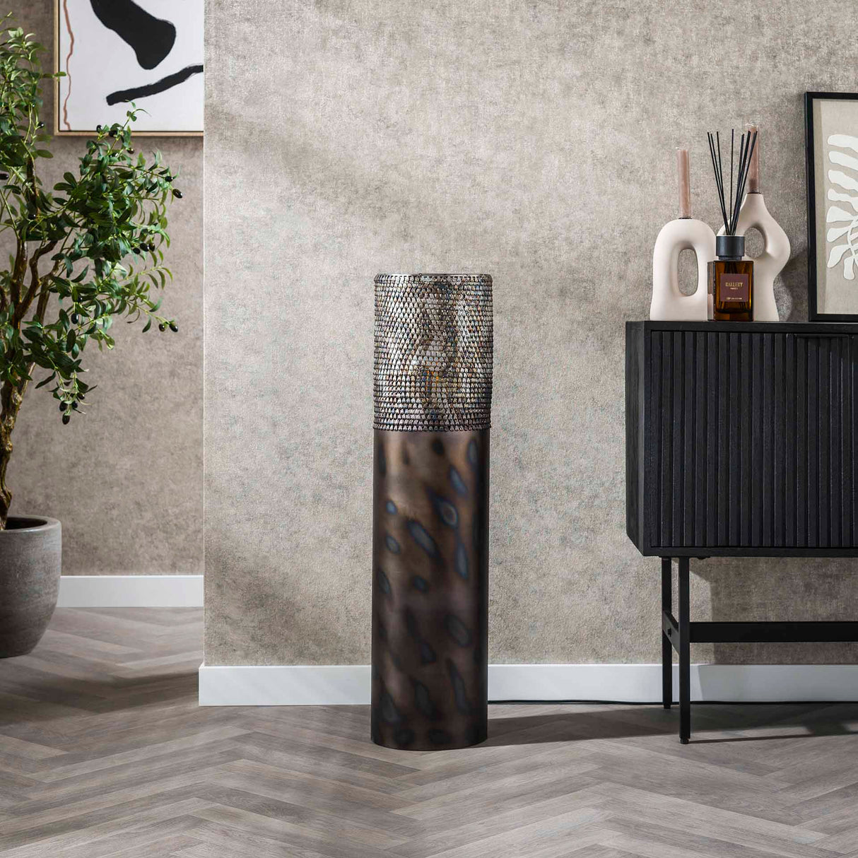 Floor lamp cylinder Brick 90 cm black brown 