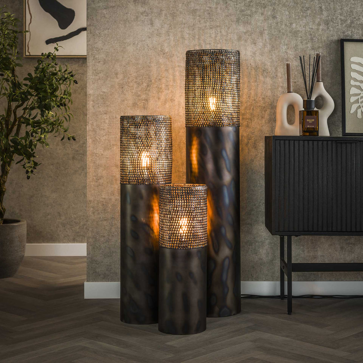 Floor lamp cylinder Brick 120 cm black brown 