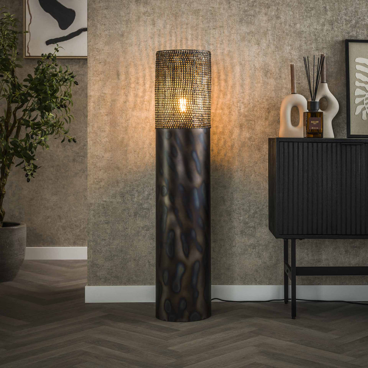 Floor lamp cylinder Brick 120 cm black brown 