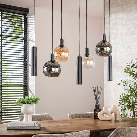 Pendant lamp Orion 7-lights – Black Metal – 110 cm 