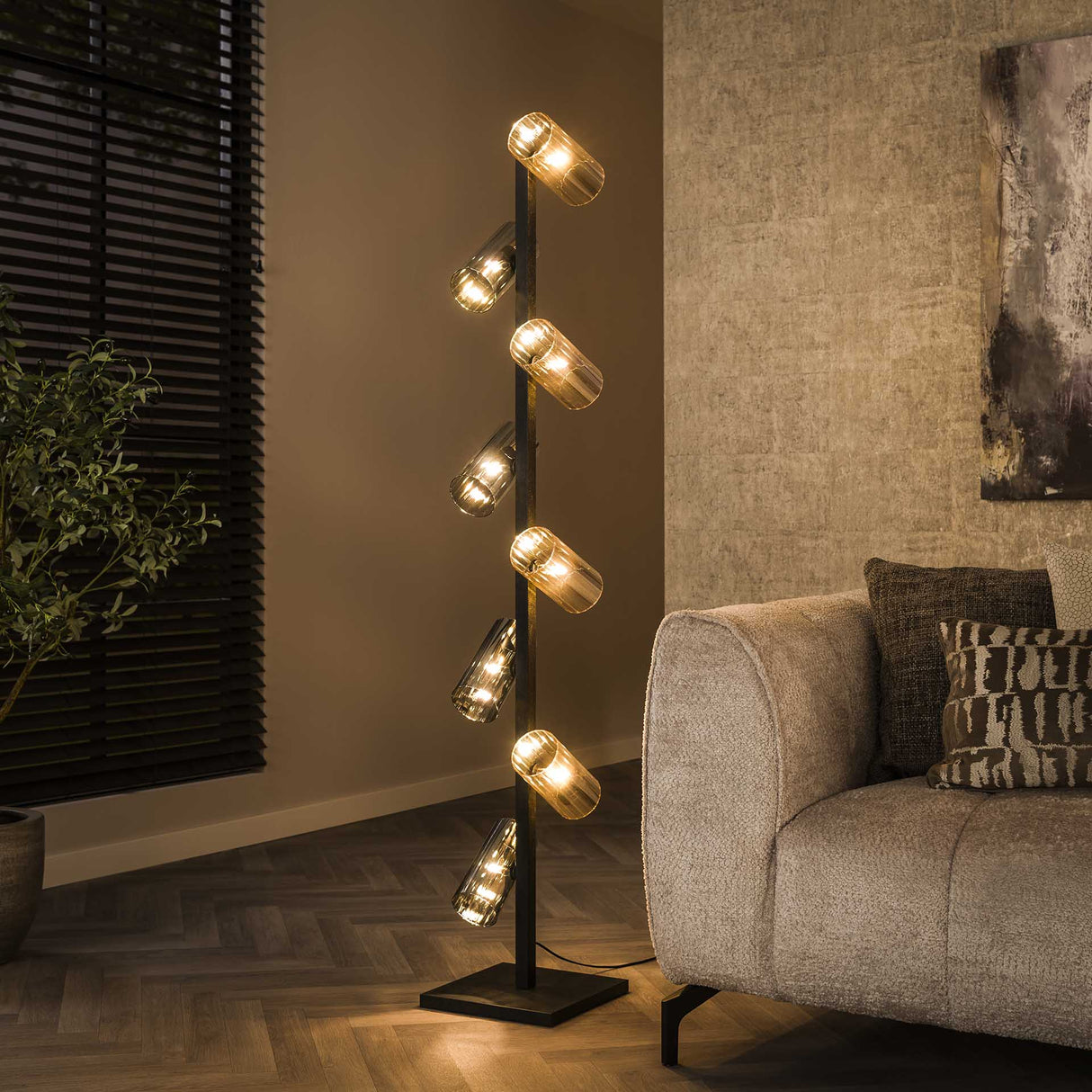 Floor lamp Khai 8-light cylinder mixed glass 