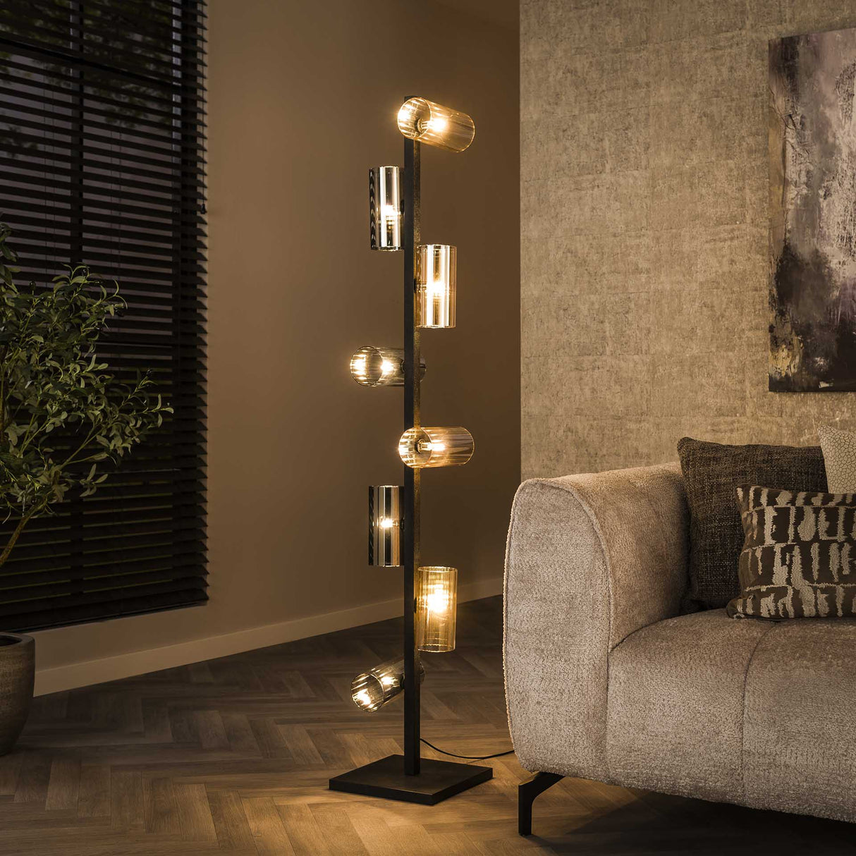 Floor lamp Khai 8-light cylinder mixed glass 