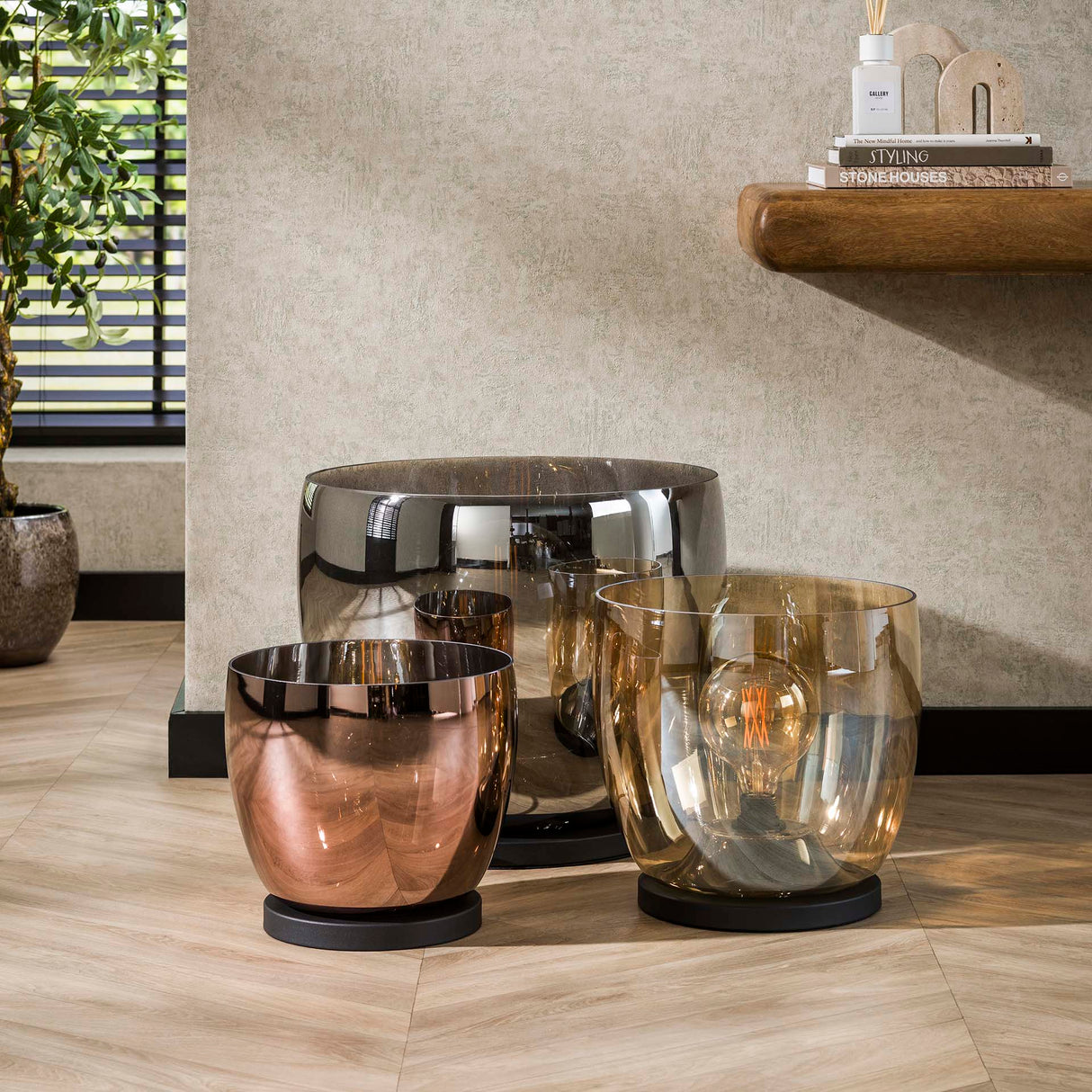 Floor lamp Dain UP XXL Copper-colored glass 