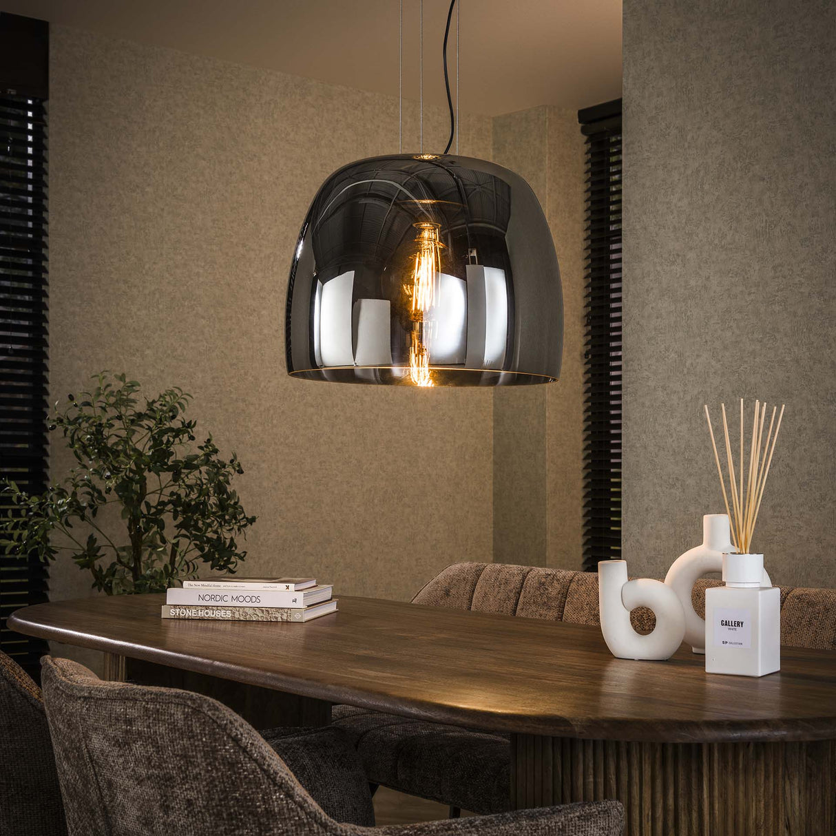 Pendant lamp Dain 1-light XL chrome-colored glass 
