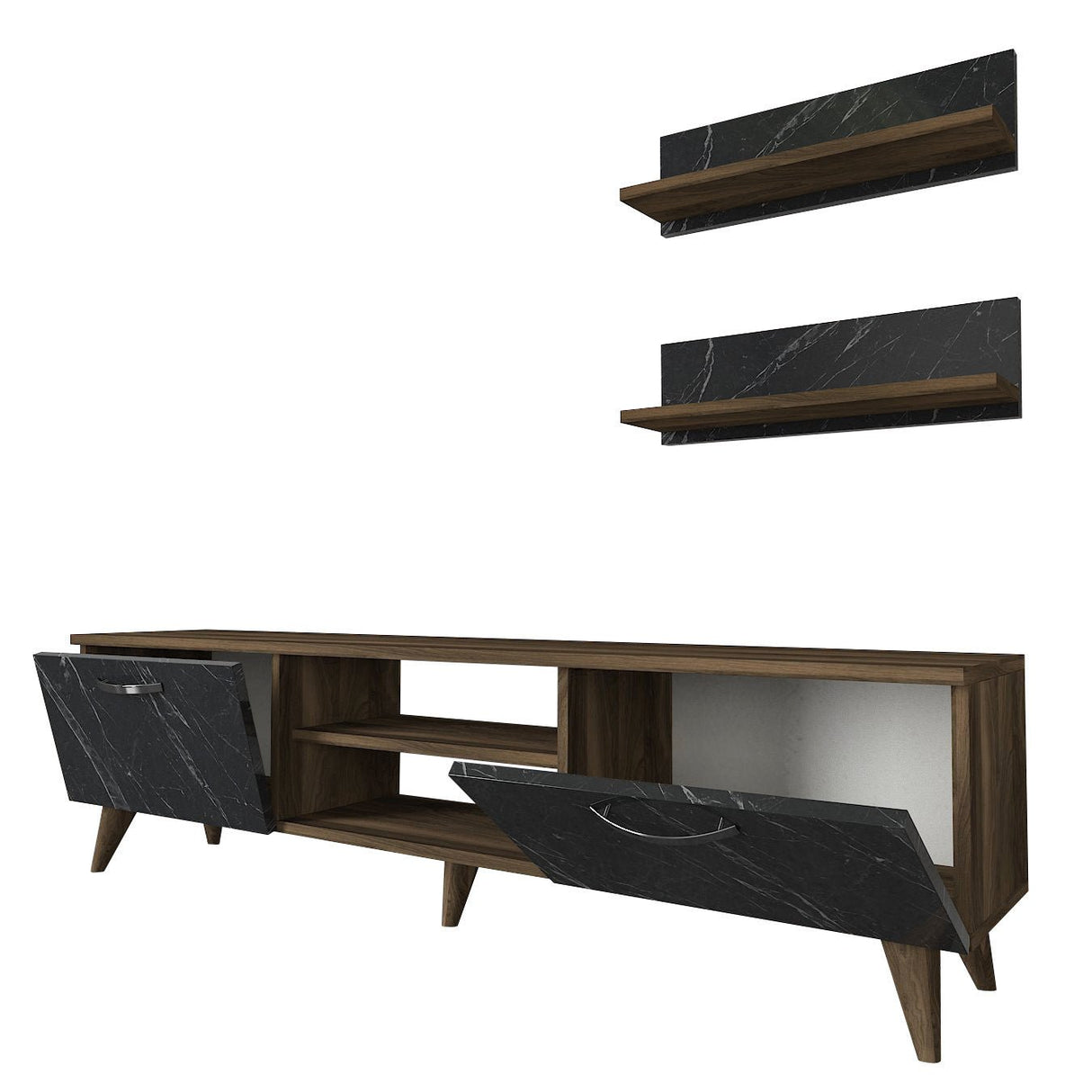 TV furniture set ayden walnut marble melamine 150x40.6x29.5 cm