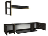 TV furniture set Veyron Black Gold Melamine 180x45x32.3 cm