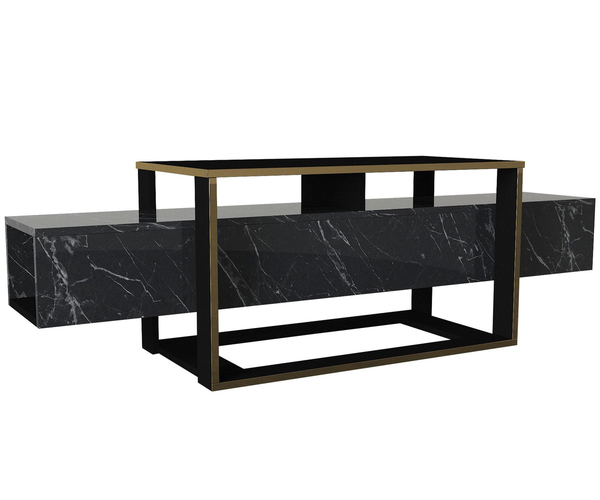 TV furniture bianco black gold melamine 160x49.8x46.1 cm