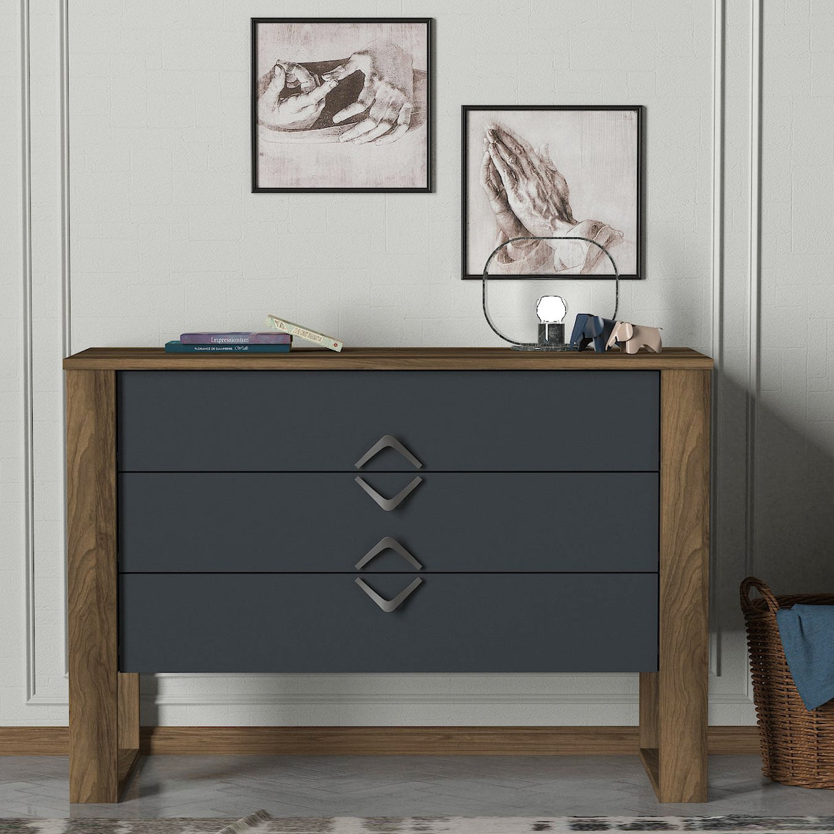 Chest of drawers bumerang walnut anthracite melamine 110x76x44.8 cm