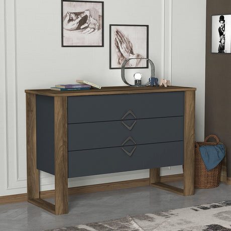 Chest of drawers bumerang walnut anthracite melamine 110x76x44.8 cm