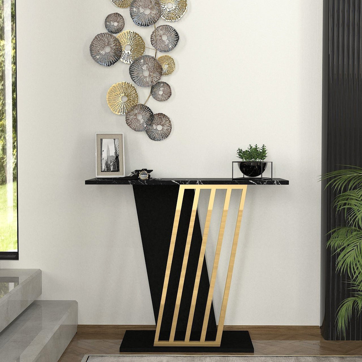 Dressing table grauity black gold melamine 90x76.8x29.6 cm