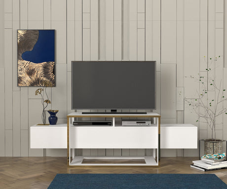 TV furniture bianco white gold melamine 160x49.8x46.1 cm