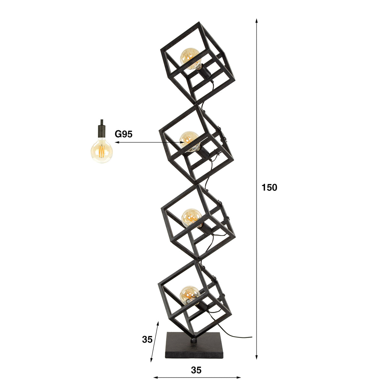 Floor lamp Drew 4-light cube black 
