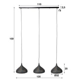 Hanglamp Aya 3 Funnel DH Interior Bruin LxBxH 114x40x31 Zwart bruin Witfoto maatindicatie