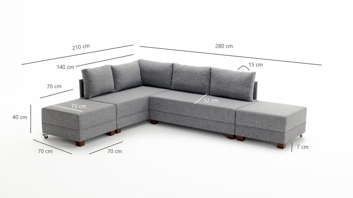 Corner sofa with sleeping function on the left fly brown