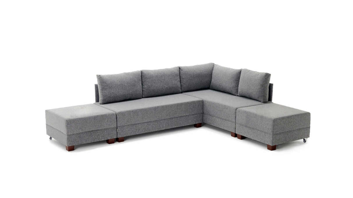 Corner sofa with sleeping function on the right fly gray