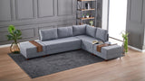 Corner sofa with sleeping function on the right fly gray