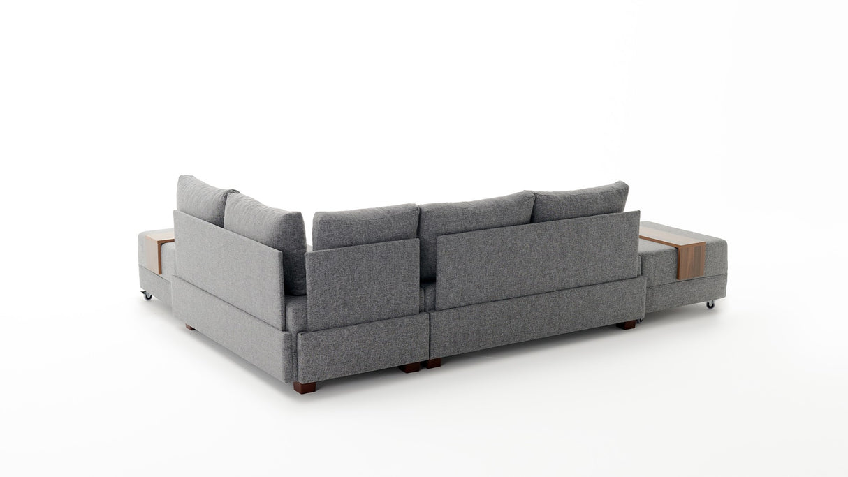 Corner sofa with sleeping function on the right fly gray