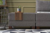 Corner sofa with sleeping function on the right fly brown