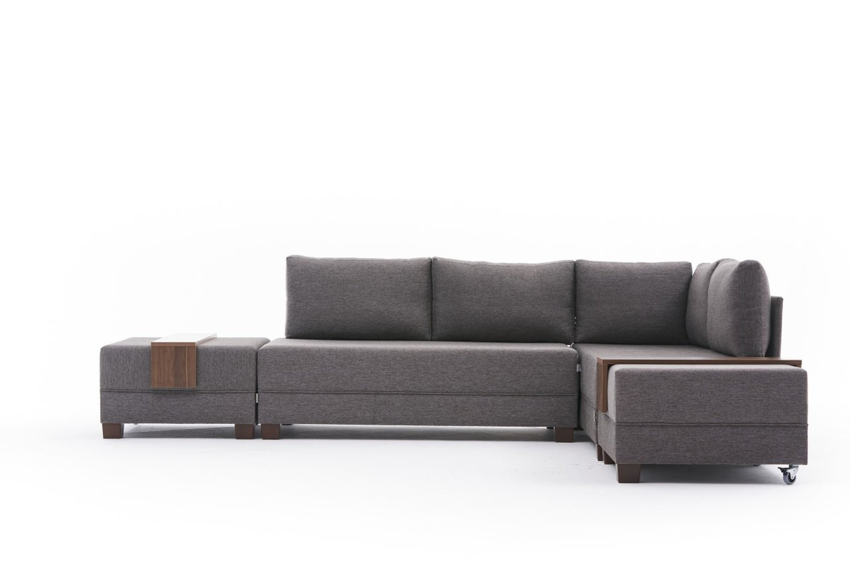 Corner sofa with sleeping function on the right fly brown